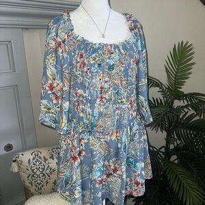 NWT Chenault Blue Ruffled 3/4 Sleeve Blouse
